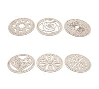 Operitacx Base Inferiore Rotonda in Legno per Borsa Fai da Te, Set da 6 Pezzi con Motivi Floreali Intagliati, Modellatore Fondo Cestino all'Uncinetto con Fori Preforati per Lavori