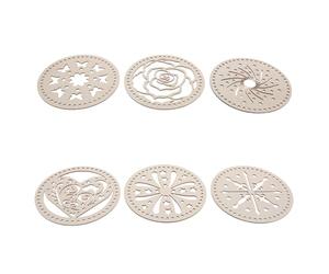 Operitacx Base Inferiore Rotonda in Legno per Borsa Fai da Te, Set da 6 Pezzi con Motivi Floreali Intagliati, Modellatore Fondo Cestino all'Uncinetto con Fori Preforati per Lavori