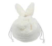 Operitacx Borsa Cosmetica Facile da Trasportare in Peluche Bianca Orecchie e Coda di Coniglio , Sacchetto Coulisse Liscio per Uscire fare Shopping