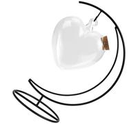 Operitacx Bottiglia in Vetro Trasparente Supporto in Ferro e Tappo in Sughero, Forma Cuore 14Cm, Barattolo dei Desideri per Souvenir e Decorazione Casa, per Lavori Artigianali Fai da Te