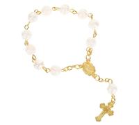 Operitacx Bracciale a Catena per Preghiera con Croce e Rose | Resina Dorata, per Cerimonie Religiose e Viaggio, Regalo Decorativo per Fedeli