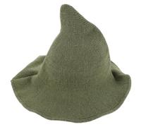 Operitacx Cappello da Strega Verde per Halloween Ampio Bordo a Cono in Misto Lana, Caldo e Traspirante, Stile Classico Morbido per Feste a Tema e Avventure All'aperto
