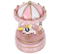 Operitacx Carillon Natalizio Giostra in Legno e Plastico Rosa con Cavalli Mobili ed Elevati, Scatola Musicale Meccanica Decorativa per Camere e Feste