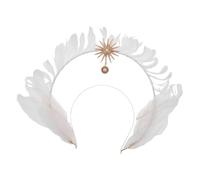 Operitacx Cerchietto Halloween Corona Bianca Piume Artificiali e Perle Finte, Leggero e Comodo, Accessorio Versatile per Feste Indoor e Mascherate