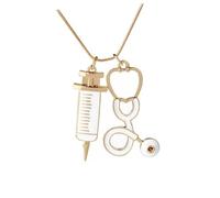 Operitacx Collana Donna Ciondolo Stetoscopio e Siringa in Lega Oro, Catena Snake Chain Elegante e Anallergica, per Banchetto e Anniversario