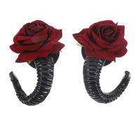 Operitacx Fermagli per Chioma Donna a Forma di Corna e Rosa, Accessori Halloween e Cosplay Gotico Lolita, Clip Leggere e Retrò per Feste e Servizi Fotografici