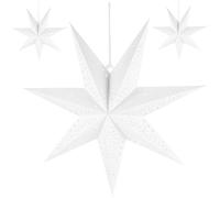 Operitacx Lanterne di carta a forma di stella cava a 7 punti, decorazione natalizia, paralume a sospensione per Natale, Capodanno, matrimonio, vacanze, feste (3 pezzi, 50 cm, bianco)