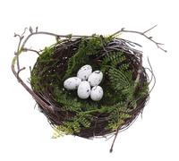 Operitacx Nido Artificiale per Uccelli con 5 Uova Simulate in Plastica, Ornamento Creativo per Decorazione da Giardino e Ufficio, Set da 1 per Esterno e Interni