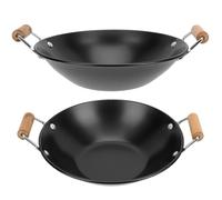 Operitacx Pentola da Cucina Robusta in Acciaio Inox 2 Pezzi con Manico in Legno Nero, Padella Addensata Piccola per Uso Domestico, per Paella e Pentola Calda in Cucina