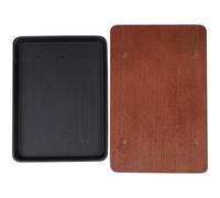 Operitacx Piastra per Bistecca in Ghisa Quadrata 23,2x17,5 Cm con Base in Legno Resistente, Padella Antiaderente per Grigliate e Cottura di Pesce al Forno, per Cucina Domestica e Uso