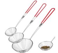 Operitacx Set 3 Mestoli Schiumarola Acciaio Inox Manico in Gomma, Colino a Ragno di Diverse Misure, Utensili per Cucina Casa e Ristorante, Scolapiatti per Cucinare e Frittura