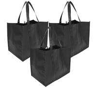 Operitacx Set 3 Pezzi Borse della Spesa Pieghevoli Nere Non Tessuto 41x26x33 Cm Manici Riutilizzabili Leggere e Resistenti per Viaggio, Picnic e Uso Quotidiano