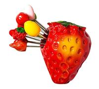 Operitacx Set di Forchette da Facile da Impugnare in Resina e Metallo con Base a Forma di Fragola, Design Cartoon Adorabile Stili multipli per Insalate e Dessert Stili multipli