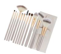 Operitacx Set di Pennelli Trucco 12 Pezzi Colore Bianco Riso Manico in Legno, Kit Professionale Spazzole in Nylon Dense per Occhi e Viso, Adatto per Uso Quotidiano e Regali Makeup