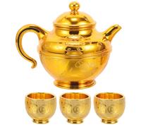 Operitacx Set Teiera da Offerta in Plastica Oro, Stile Retrò Classico | Incisione Decorativa Parole Propizie, Bordi Lisci e Arrotondati, per Tavolo e Stanza di Meditazione