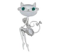 Operitacx Spilla da Donna Vintage Pietra Luna e Lega Argento, Spilla Gatto Facile da Attaccare per Cappotti e Abbigliamento come Decorazione Elegante