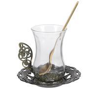 Operitacx Tazzina da Caffè in Vetro Retrò con Piattino e Cucchiaino | Design Semplice, Linee Eleganti, Facile da Pulire, Adatta ad Acqua Bollente, Protegge Piano
