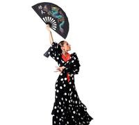 Operitacx Ventaglio Cinese in Plastica per Tai Chi e Arti Marziali, Fan Nero Pieghevole per Festival, Danza Cinese e Pratiche di Kung Fu