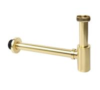 OPERMAXER Sifone di design, extra lungo, 200 mm, 1 1/4 x 32 mm, ispessimento regolabile dei tubi, sifone universale in ottone per bottiglie per lavabo e lavabo, blocco degli odori (oro spazzolato)