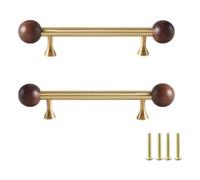 Opeximatun Maniglie for cassetti in ottone massiccio in noce | Gold Solid Brass Walnut Drawer Handles 2 Pack 25mm Diameter 70-102mm Length For Cabinet(Hole center 96mm)
