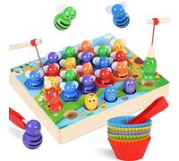 Ophy Giochi Montessori 2 3 4 5 Anni - Giocattolo in Legno Corrispondenza dei Colori Giocattoli Educativi con Ciotola 3 in 1 Giocattolo di Conteggio Bambini Regali per Ragazzi e Ragazze Gioco di Pesca