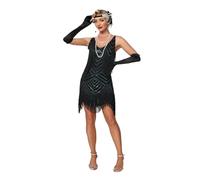 OPIGJUFD Abito Frange Scintillante Mini Abito Corto da Donna con Frange, Paillettes, Perline e Nappe Decorative per la Festa(Black,XL)