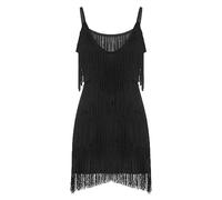 OPIGJUFD Abito Frange Scintillante Vestito Sexy con Frange E Nappe, for Feste in Discoteca, Mini Abito Tinta Unita Scollo A V, for Donna, Elegante da Sera Estivo per la Festa(Black,S)