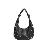 OPIGJUFD Borsa A Secchiello Con Rivetti Borsa a tracolla Hobo con rivetti a fungo, borsa a mano Crescent Dumpling, pochette borchie in metallo, tote compatta ed elegante da donna Datazione(Black)