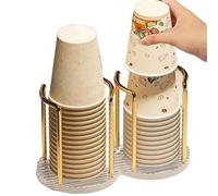 OPIGJUFD Portabicchieri Di Carta Coffee Cups Rack With Bamboo Base Disposable Beverage Drinking Paper Cup Holder For Party Office Home Kitchen Magazzinaggio(Gold-B)