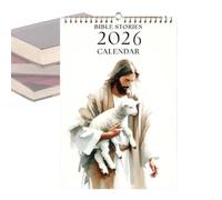 Opilroyn Calendario 2026 | Storie della Bibbia Calendario da parete religioso 2026 | Calendario religioso cristiano ispiratore Gesù mantiene la decorazione della pecora per la casa della cucina Chiesa