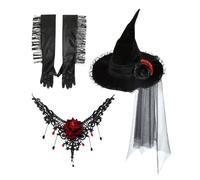 Opilroyn Cappelli da strega da donna, cappello da mago, fascia da strega in pizzo, set di cappelli spaventosi, cappello di Halloween, stile gotico, collana in pizzo R0se adatta per spettacoli teatrali