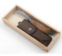 Opinel 254148 - Coltello per Funghi, Acciaio Inox, Legno di Quercia, Custodia in Pelle, Scatola in Legno