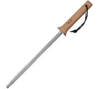 Opinel - Affilatore per Coltelli Rivestito in Acciaio - Ø 13 mm, Lunghezza 25 cm - Affilatura di Coltelli da Cucina - Manico in Faggio, Cintura in Pelle - Fabbricazione Francese