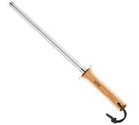Opinel - Affilatore per Coltelli Rivestito in Acciaio - Ø 13 mm, Lunghezza 25 cm - Affilatura di Coltelli da Cucina - Manico in Faggio, Cintura in Pelle - Fabbricazione Francese