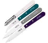 Opinel - Set di 4 Coltelli da Cucina Essenziali Art Déco - N°112 Ufficio, N°113 Seghettato, N°114 Verdure, N°115 Pelapatate - Viola, Grigio Chiaro, Verde, Bianco