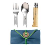Opinel - Set Completo da Pic Nic + - con Coltello N°8 in Legno di Faggio, 2 Inserti Forchetta e Cucchiaio e Custodia-Asciugamano in Microfibra - Fabbricazione Francese
