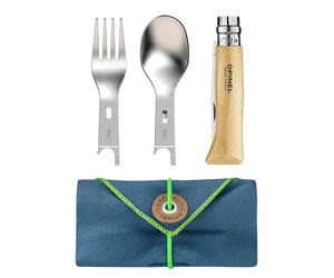 Opinel - Set Completo da Pic Nic + - con Coltello N°8 in Legno di Faggio, 2 Inserti Forchetta e Cucchiaio e Custodia-Asciugamano in Microfibra - Fabbricazione Francese