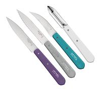 Opinel - Set di 4 Coltelli da Cucina Essenziali Art Déco - N°112 Ufficio, N°113 Seghettato, N°114 Verdure, N°115 Pelapatate - Viola, Grigio Chiaro, Verde, Bianco