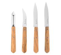 Opinel Essentials 254458 - Set di 4 coltelli da cucina in acciaio Sandvik con manici in legno d'ulivo, multicolore