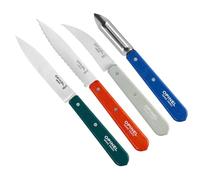 Opinel - Set di 4 Coltelli da Cucina Gli Essenziali Primo - N°112 Ufficio, N°113 Seghettato, N°114 Verdure, N°115 Pelapatate - Manico in Legno di Faggio Lucidato