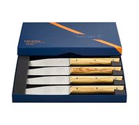 OPINEL - Set di 4 Coltelli da Tavola Facette in Frassino - Lama Liscia in Acciaio Inossidabile - Manico in Legno di Frassino - Garanzia a Vita - Fabbricazione Francese