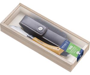 Opinel - Set di coltelli per funghi + custodia - Plumier Couteau Tradition Champignon T8 Chêne & Etui Outdoor L Brun in Pelle - Beige