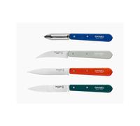 Opinel - Set di 4 Coltelli da Cucina Gli Essenziali Primo - N°112 Ufficio, N°113 Seghettato, N°114 Verdure, N°115 Pelapatate - Manico in Legno di Faggio Lucidato