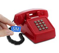 Opis PushMeFon Mobile: Telefono fisso GSM con SIM per anziani, stile vintage, con cornetta per scheda SIM in Rosso