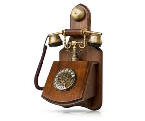 Opis Technology 1921 Cable Modello D Telefono a Parete in Legno | Muro con disco combinatore e campana in metallo. Fisso vintage per cucina, corridoio o studio, cavo incluso.