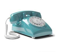 Opis Technology 60s Cable Telefono Fisso Vintage Anni 60, Azzurro | Disco combinatore meccanico, vera suoneria metallica. Apparecchio analogico retrò casa, compatibile router.