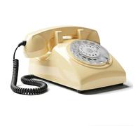 Opis Technology 60s Cable Telefono Fisso Vintage Anni 60, Beige | Disco combinatore meccanico, vera suoneria metallica. Apparecchio analogico retrò casa, compatibile router.
