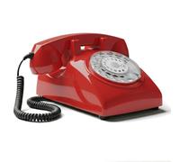 Opis Technology 60s Cable Telefono Fisso Vintage Anni 60, Rosso | Disco combinatore meccanico, vera suoneria metallica. Apparecchio analogico retrò casa, compatibile router.