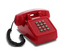 Opis Technology PushMeFon Cable Telefono Fisso Vintage a Tasti, Rosso | Design classico anni 70 vecchio stile, campana in metallo e spia di chiamata. Da tavolo casa, compatibile router.