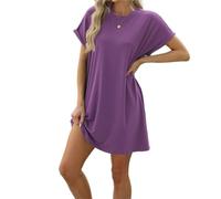 OPITUN Abiti da Donna Estivi Larghi E Fluidi Abito T-Shirt Girocollo Spiaggia con Tasca(Purple,XX-Large)
